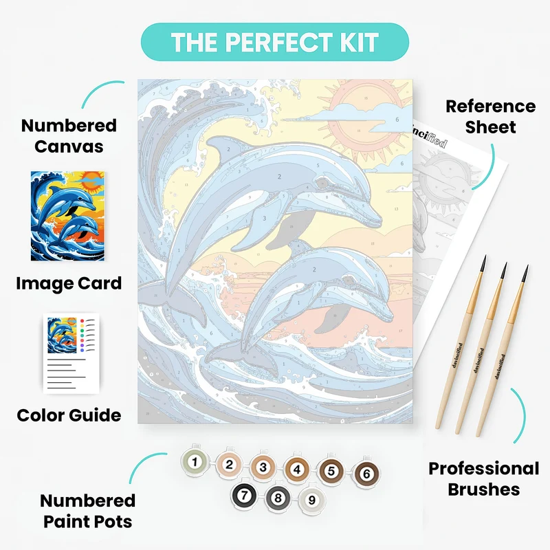 Dolphins Leaping Through Ocean Waves - Paint by Numbers Kit