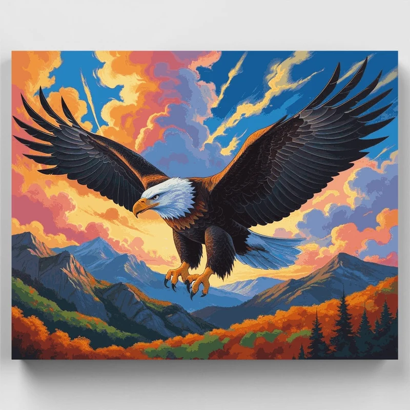 Soaring Bald Eagle Over Mountains - Paint by Numbers Kit
