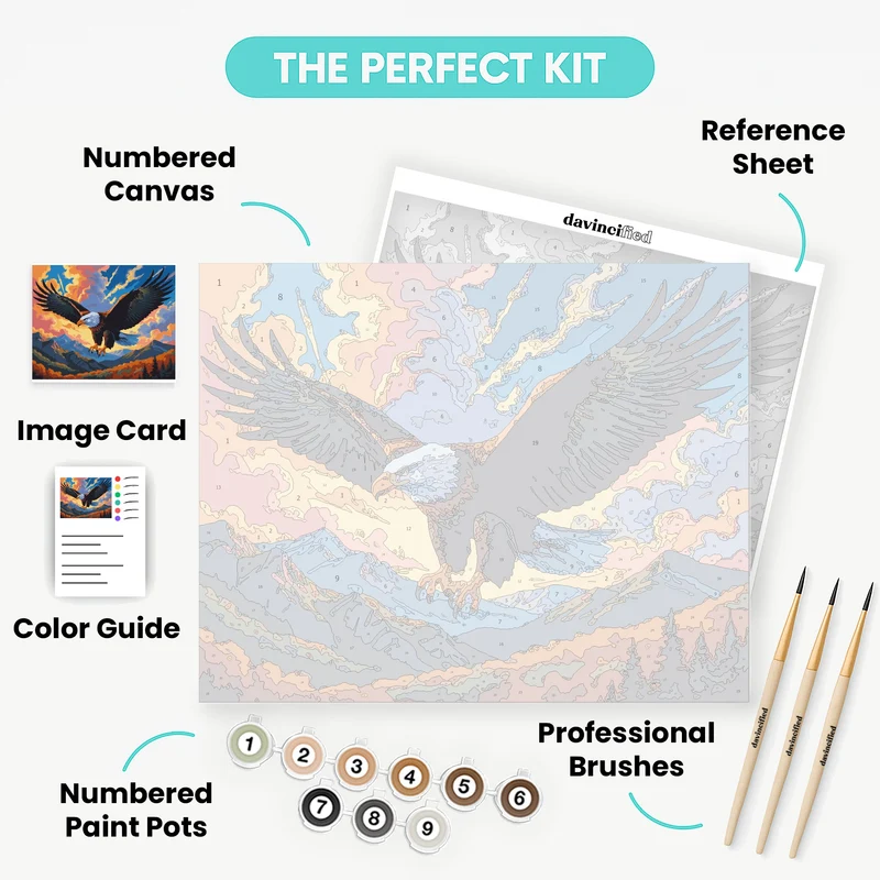 Soaring Bald Eagle Over Mountains - Paint by Numbers Kit