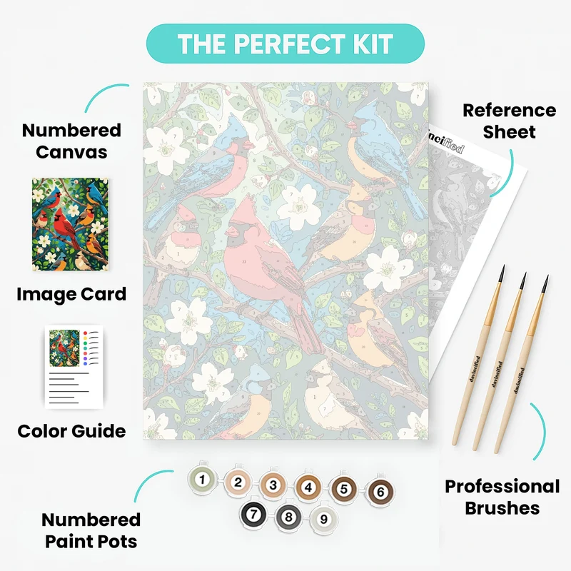 Vibrant Songbirds in Blooming Branches - Paint by Numbers Kit