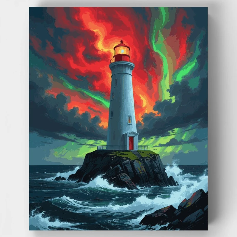 Lighthouse Under Aurora Storm - Paint by Numbers Kit