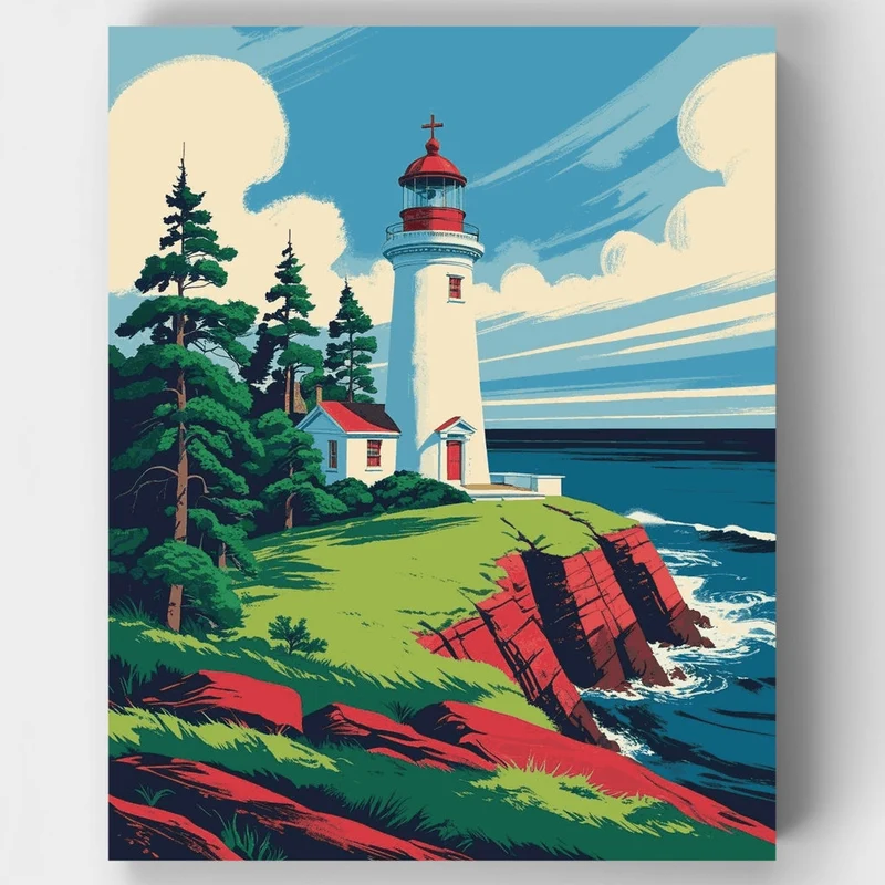Coastal Lighthouse on Red Cliffs - Paint by Numbers Kit