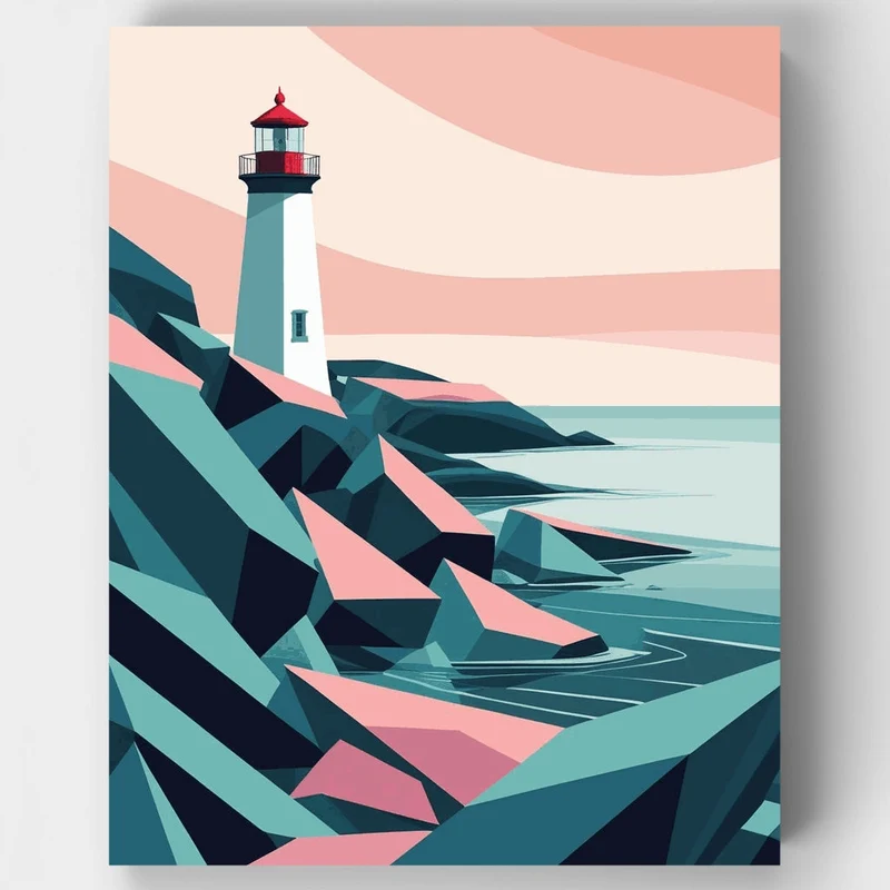 Lighthouse on Rocky Coast - Paint by Numbers Kit