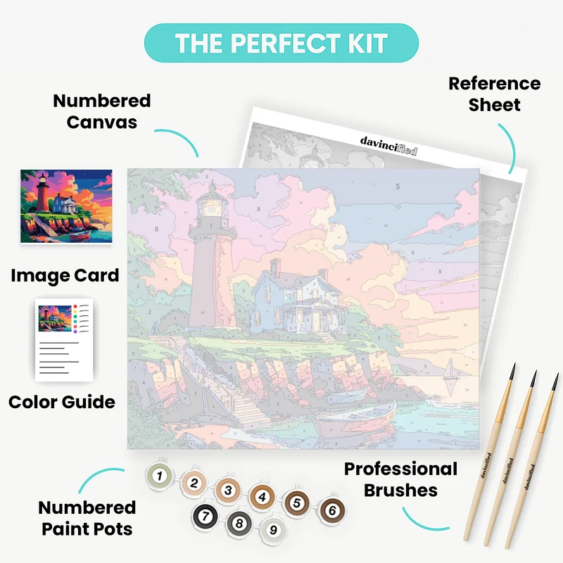 Vibrant Coastal Lighthouse Village - Paint by Numbers Kit