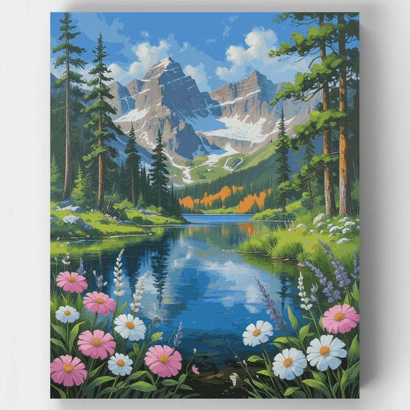 Mountain Lake Wildflower Paradise - Paint by Numbers Kit