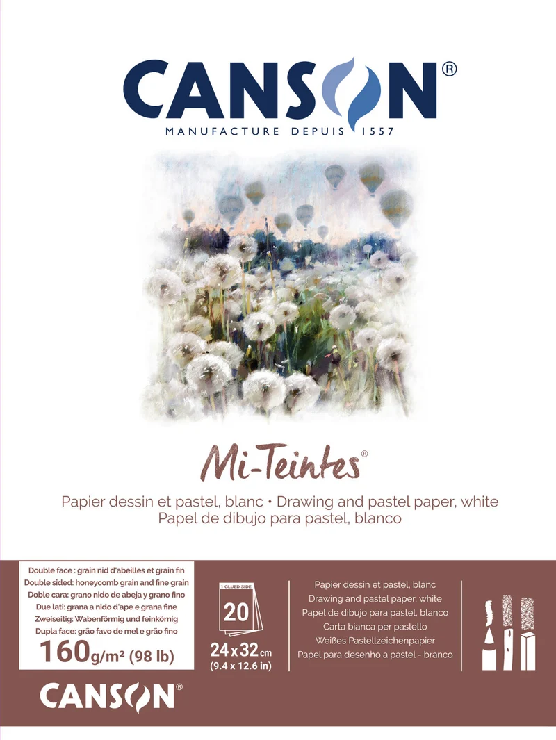 Лепен блок за пастел CANSON Mi-Teintes 160 g/m² 24 x 32 cm – 20 листа, бял