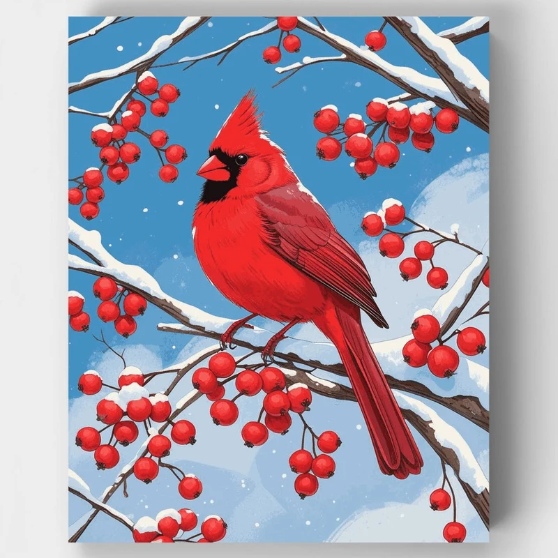 Cardinal in Winter Berries - Paint by Numbers Kit