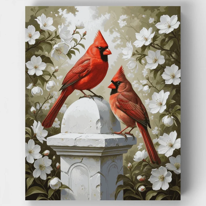 Cardinals on Garden Post - Paint by Numbers Kit