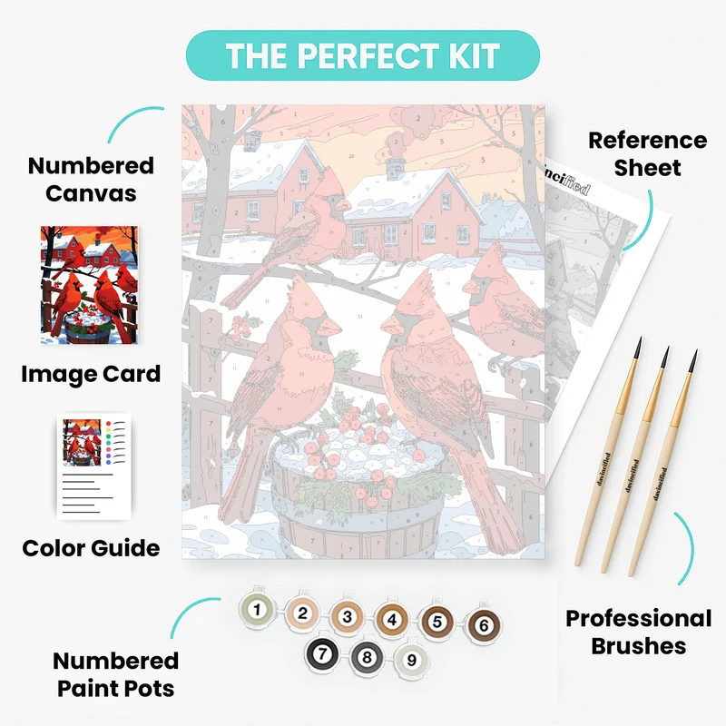 Cardinals in Winter Farmyard - Paint by Numbers Kit