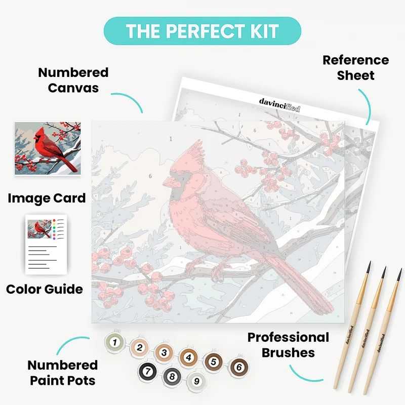 Winter Cardinal on Snowy Branch - Paint by Numbers Kit
