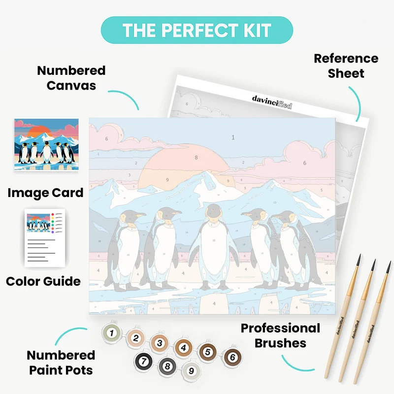 Majestic Penguins at Sunset - Paint by Numbers Kit