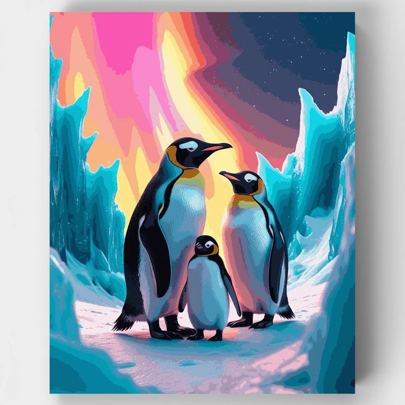 Emperor Penguins Under the Aurora - Paint by Numbers Kit