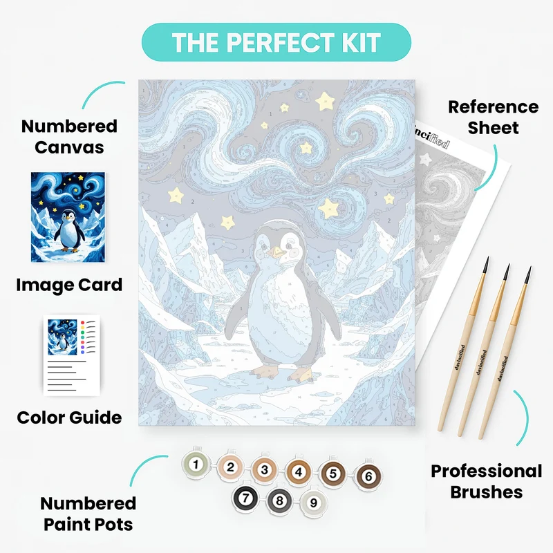 Penguin Under Starry Night Sky - Paint by Numbers Kit