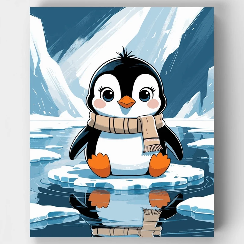 Cute Penguin on Ice - Paint by Numbers Kit