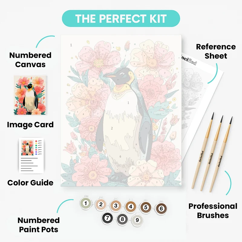 Penguin in Floral Garden - Paint by Numbers Kit