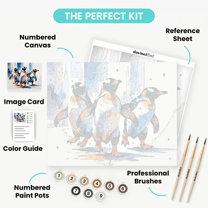 Three Penguins in Watercolor - Paint by Numbers Kit