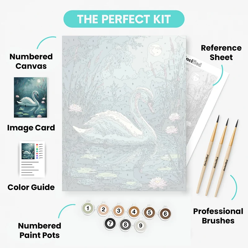 Elegant White Swan on Moonlit Pond - Paint by Numbers Kit