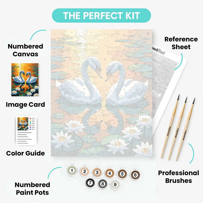 Elegant Swans at Golden Hour with Water Lilies - Paint by Numbers Kit