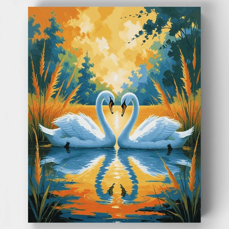Golden Sunset Swans in Love - Paint by Numbers Kit
