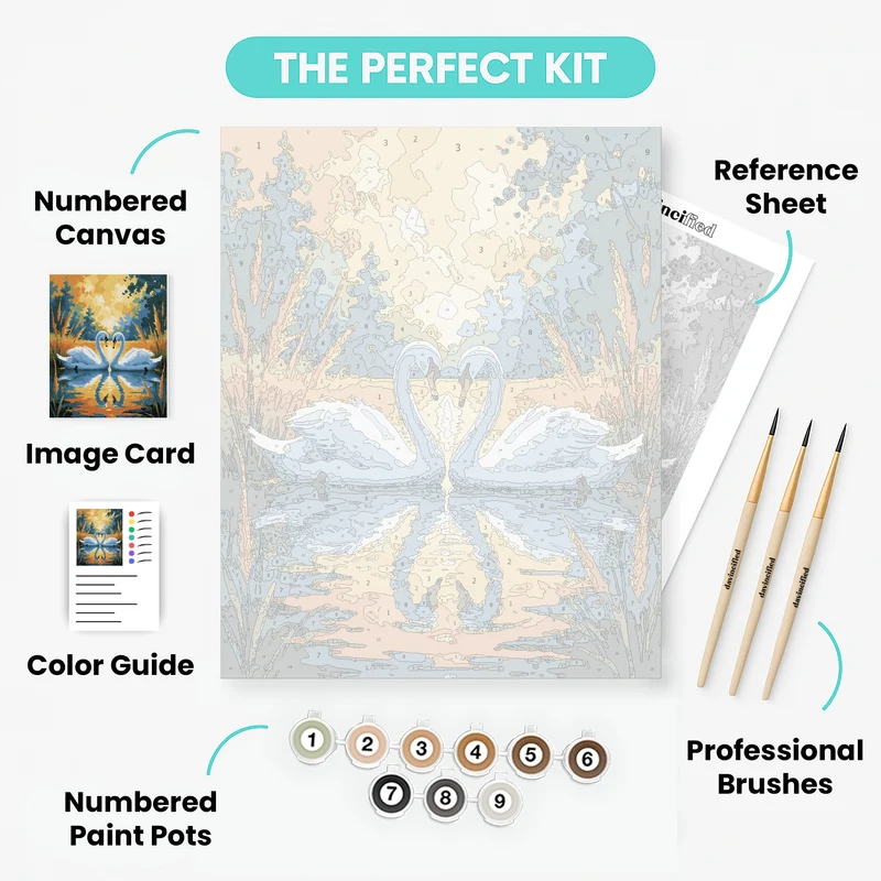 Golden Sunset Swans in Love - Paint by Numbers Kit