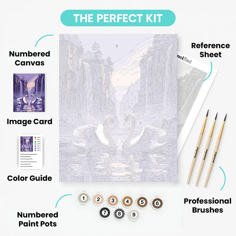 Majestic Swans at Waterfall Gorge - Paint by Numbers Kit