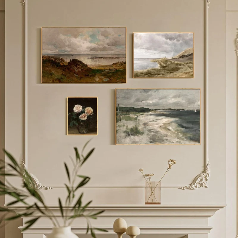 Vintage Meereslandschaft Leinwandbild mit Holzrahmen 30x40 cm
