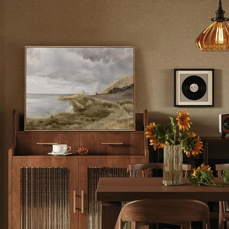 Vintage Meereslandschaft Leinwandbild mit Holzrahmen 30x40 cm