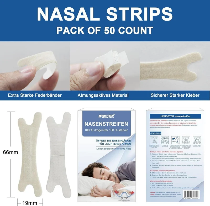 Nasenpflaster 50 Stück - Extra starke Nasenstrips für