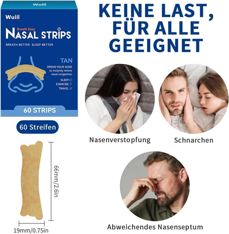 60 Nasenpflaster Anti-Schnarchen Nasal Strips für besseren