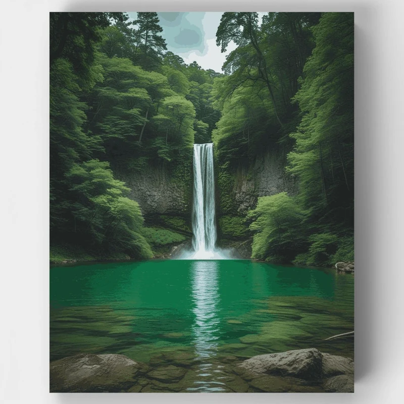 Emerald Waterfall Paradise - Paint by Numbers Kit