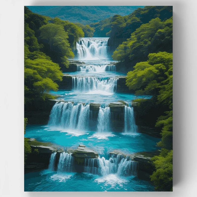 Plitvice Lakes Cascading Waterfalls - Paint by Numbers Kit