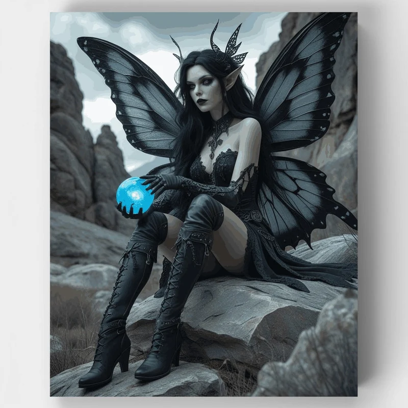 Dark Gothic Fairy with Mystical Blue Orb - Paint by Numbers Kit