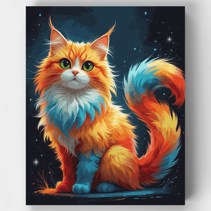 Cosmic Maine Coon Cat with Vibrant Fur - Paint by Numbers Kit