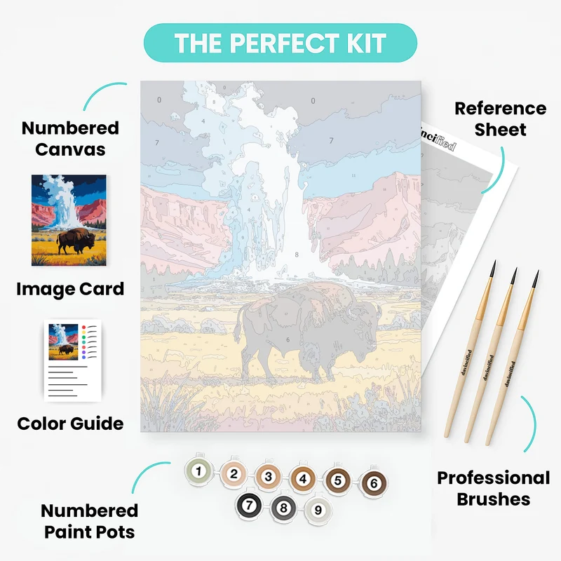 Bison at Old Faithful Geyser - Paint by Numbers Kit