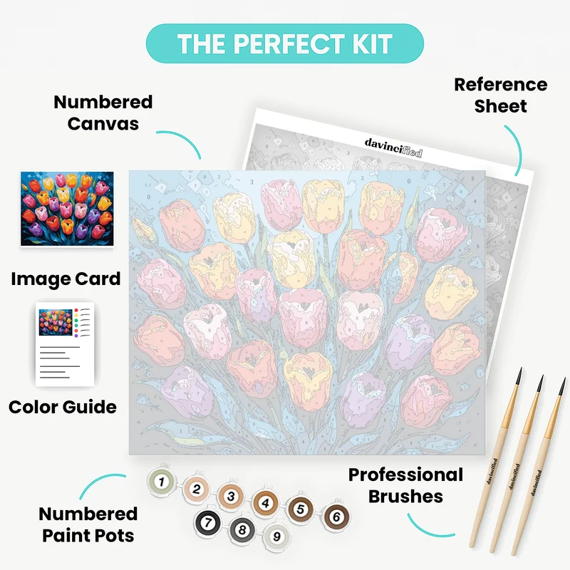 Colorful Tulips on Blue Background - Paint by Numbers Kit