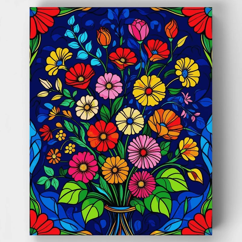 Vibrant Stained Glass Floral Bouquet - Paint by Numbers Kit