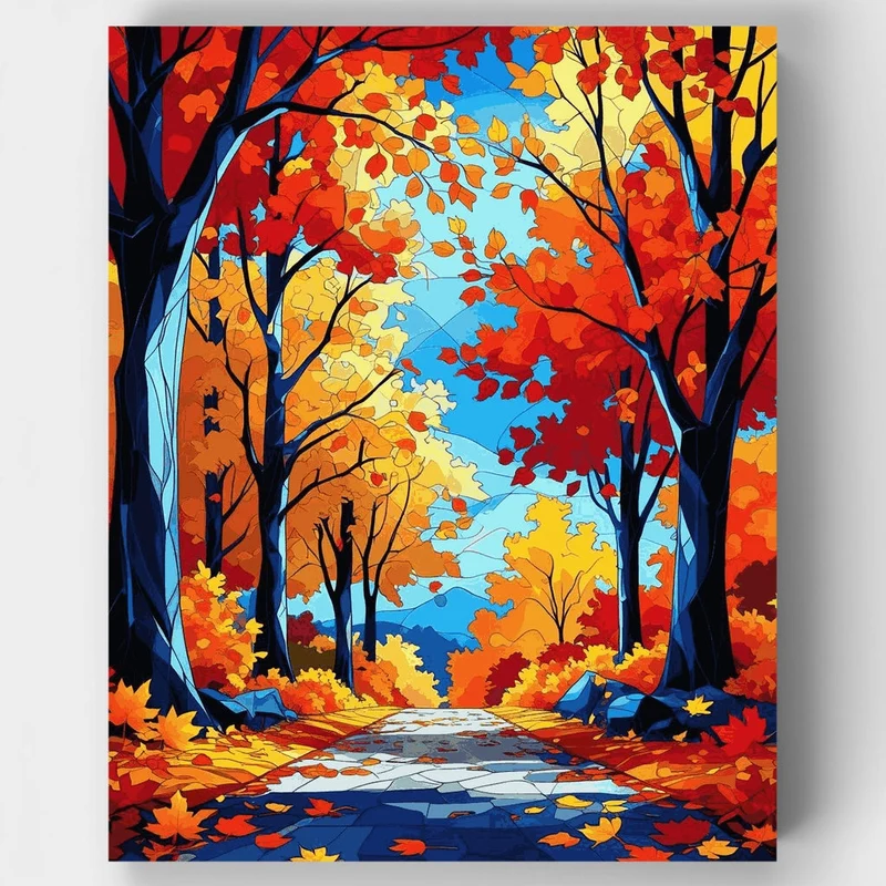 Vibrant Autumn Forest Canopy Path - Paint by Numbers Kit