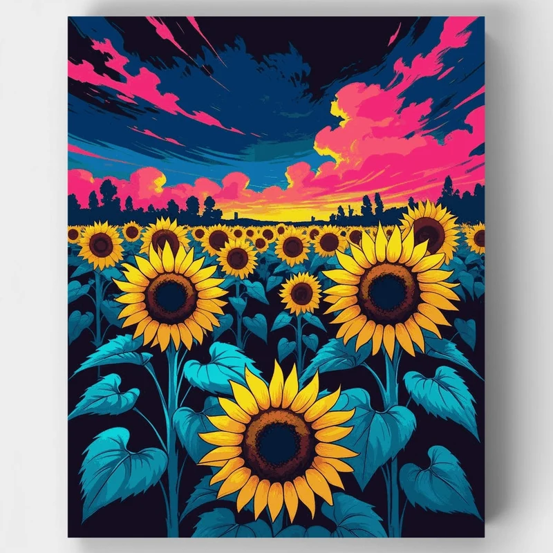 Vibrant Sunflower Field at Sunset - Paint by Numbers Kit