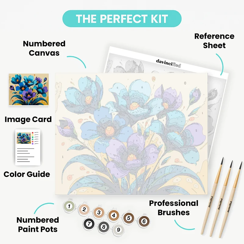 Blue and Purple Floral Bouquet - Paint by Numbers Kit