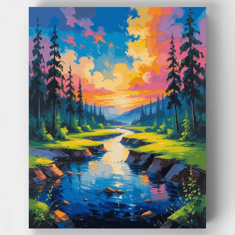Forest Stream Sunset - Paint by Numbers Kit
