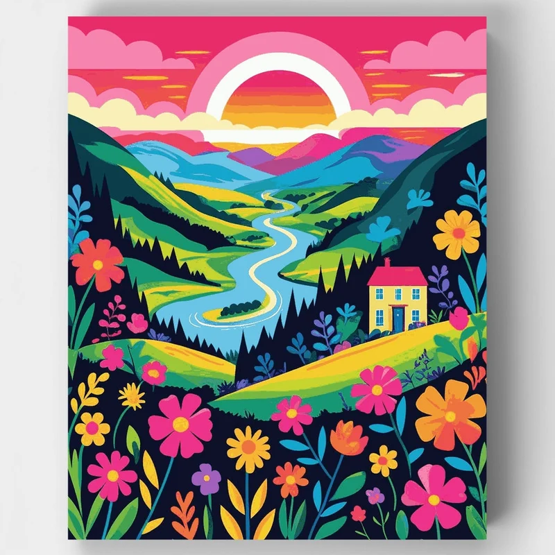 Dreamy Valley with Wildflowers - Paint by Numbers Kit