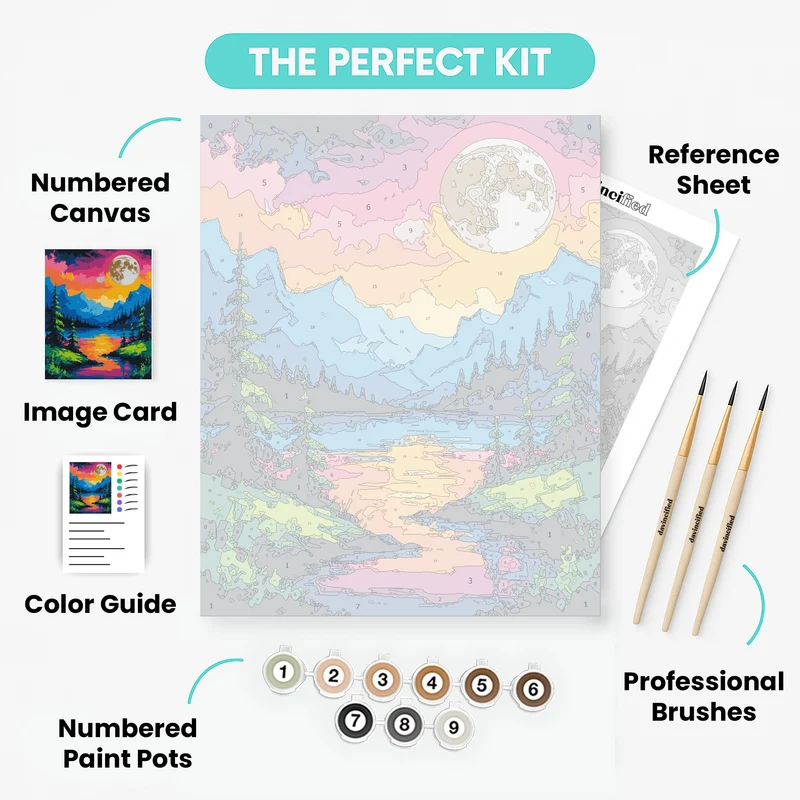 Vibrant Mountain Lake Moonrise - Paint by Numbers Kit