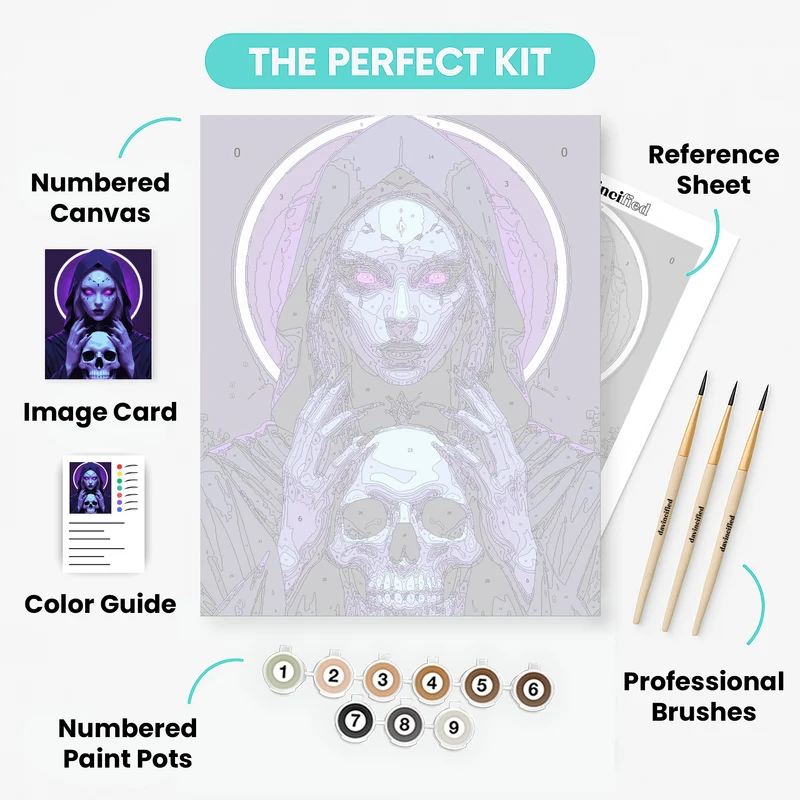 Mystical Hooded Sorceress with Skull - Paint by Numbers Kit