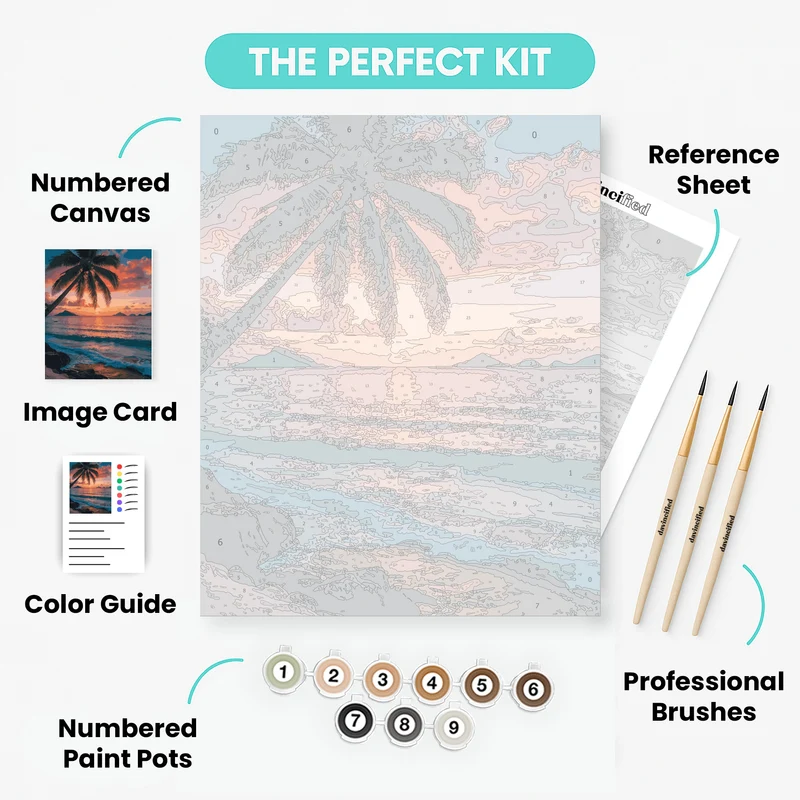 Tropical Beach Sunset Paradise - Paint by Numbers Kit