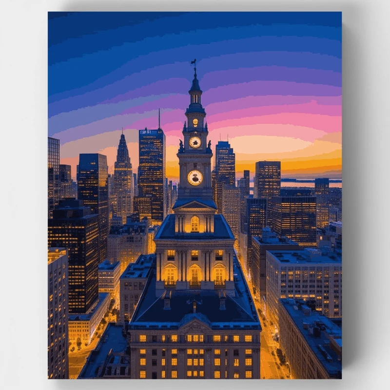 New York City Hall Winter Twilight - Paint by Numbers Kit
