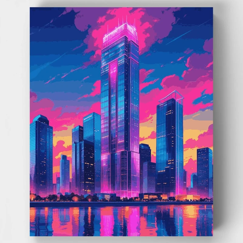 Neon Cyberpunk City Skyline - Paint by Numbers Kit