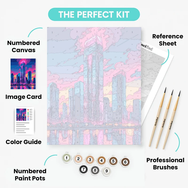 Neon Cyberpunk City Skyline - Paint by Numbers Kit