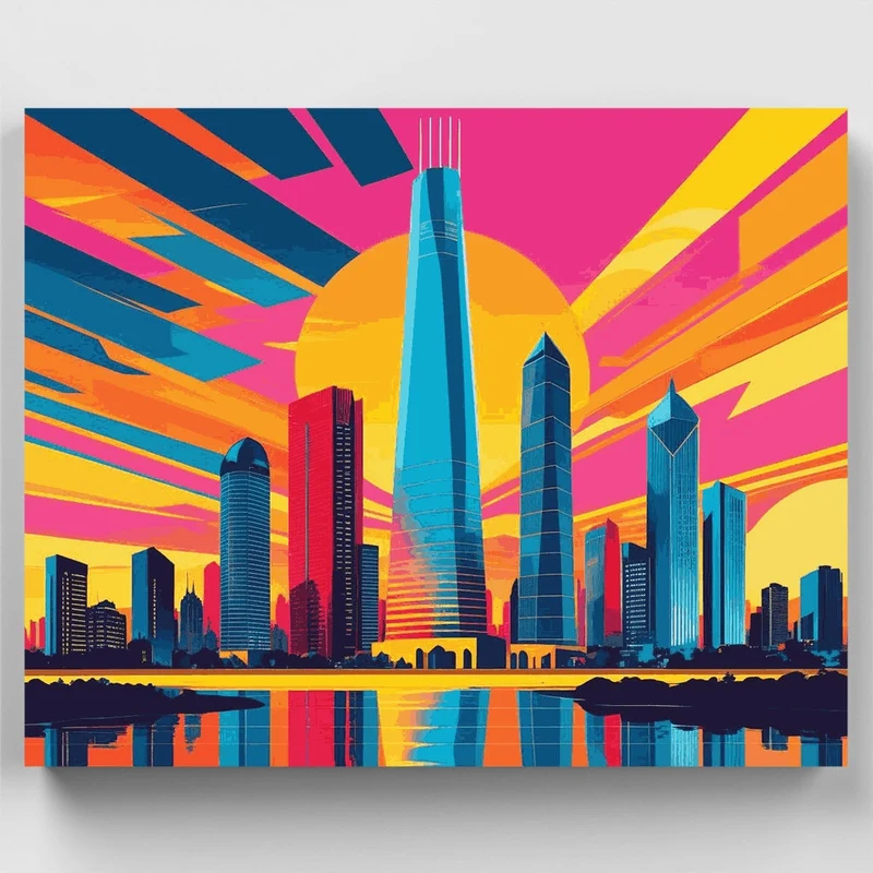 Vibrant City Skyline Pop Art - Paint by Numbers Kit