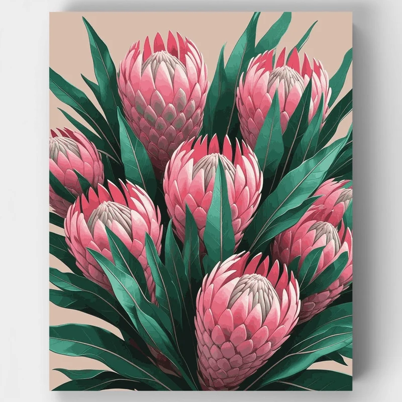 Tropical Pink Protea Garden - Paint by Numbers Kit