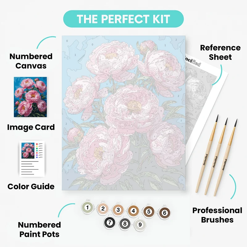 Pink Peonies Against Blue Sky - Paint by Numbers Kit